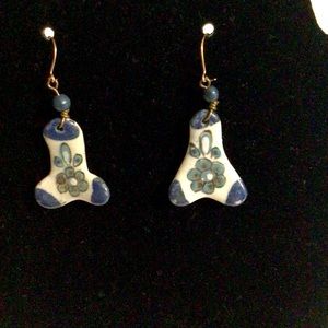 Blue Ceramic Flowers Earrings